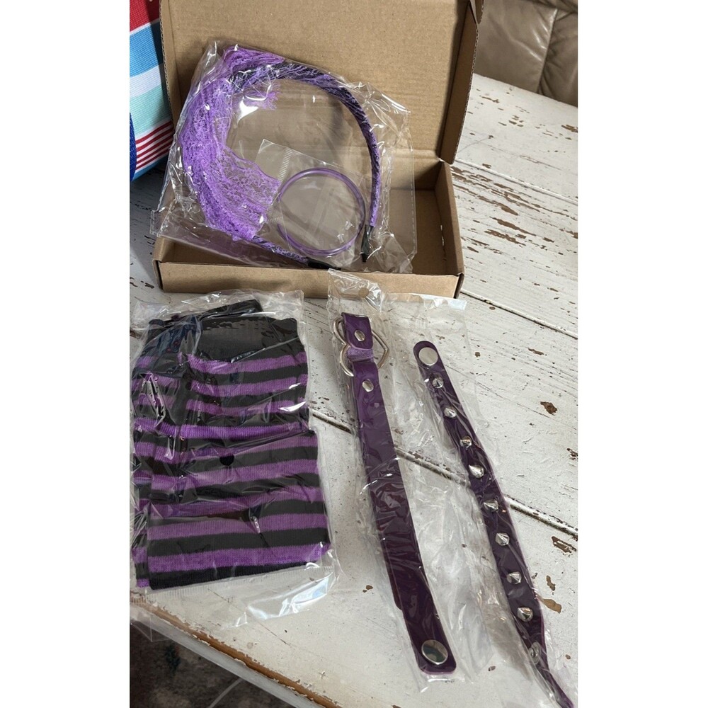 80s Costume Accessories Women Lace Headband Earrings Band Bracelets Socks Purple